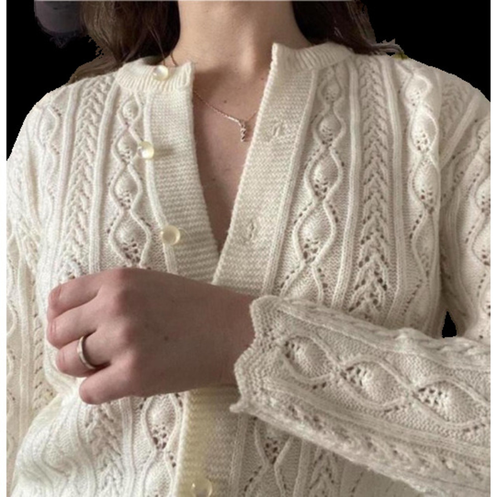 White Knitted button up cardigan size M